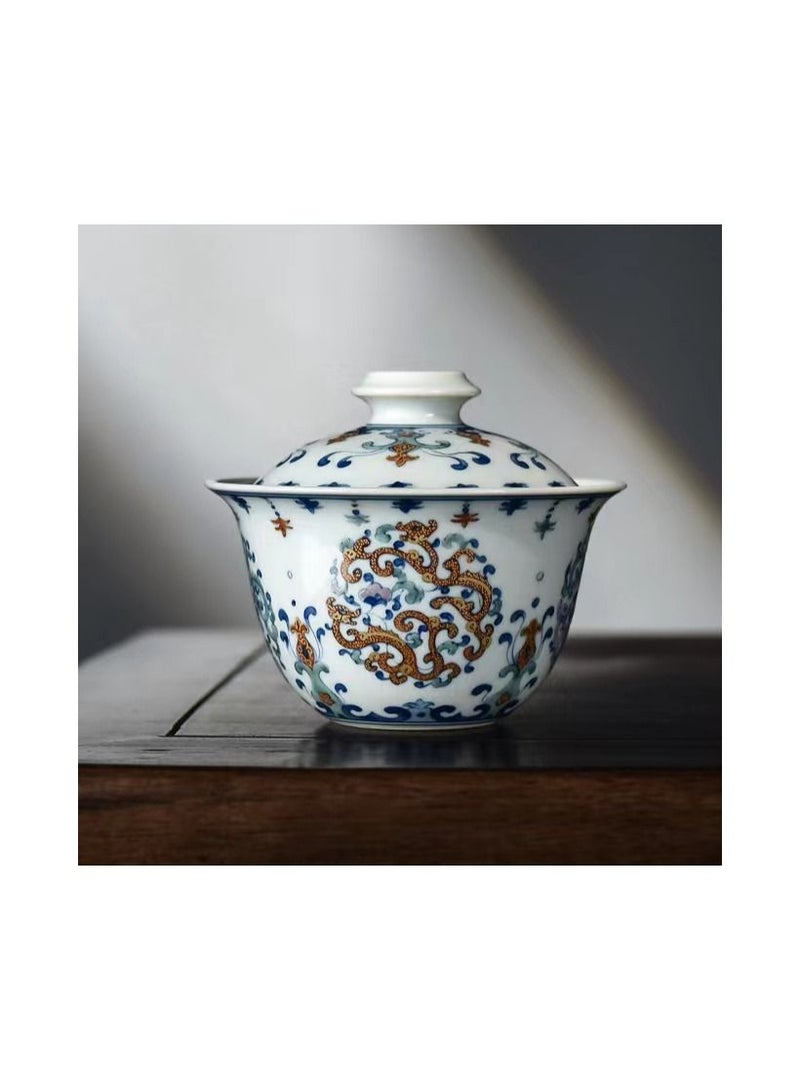 1-Piece Chinese Old Porcelain Blue and White Bowl Tea Set,Chinese Tea Bowl with Cover,Chinese Traditional Handicraft Ceramic Tea Set - Image 3