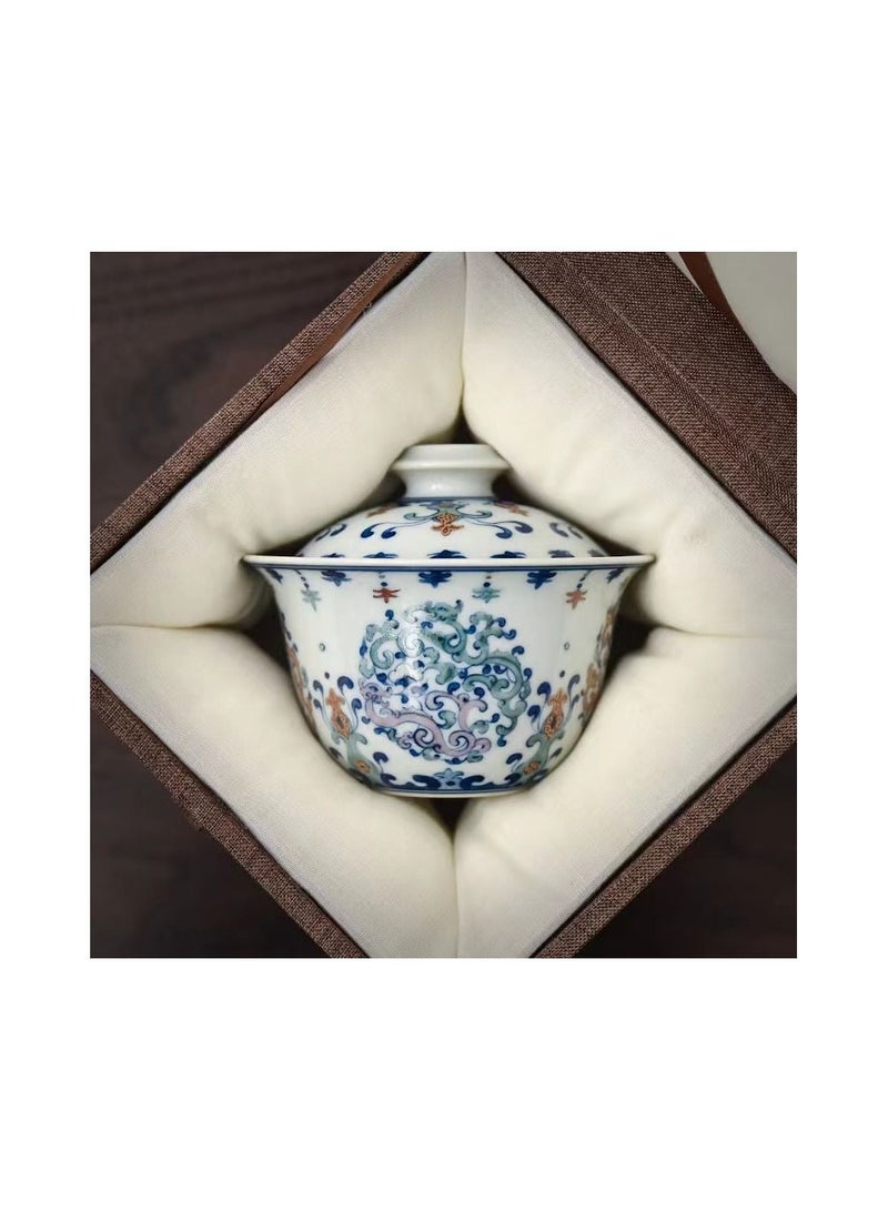1-Piece Chinese Old Porcelain Blue and White Bowl Tea Set,Chinese Tea Bowl with Cover,Chinese Traditional Handicraft Ceramic Tea Set - Image 2