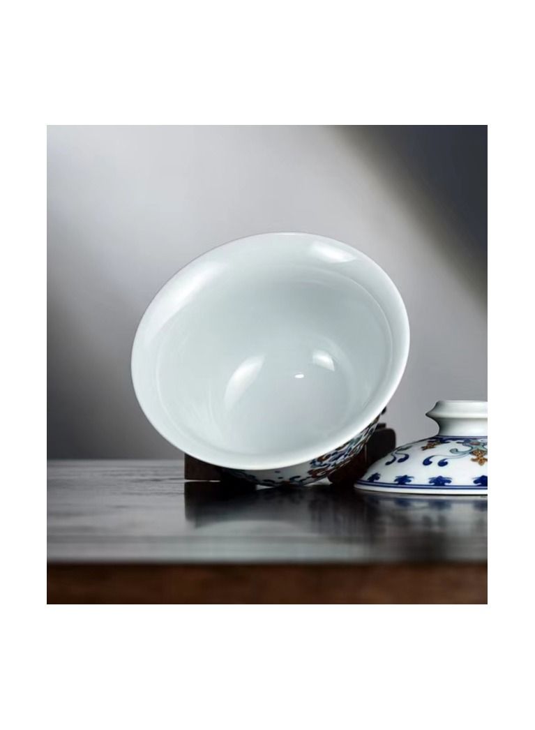 1-Piece Chinese Old Porcelain Blue and White Bowl Tea Set,Chinese Tea Bowl with Cover,Chinese Traditional Handicraft Ceramic Tea Set - Image 4