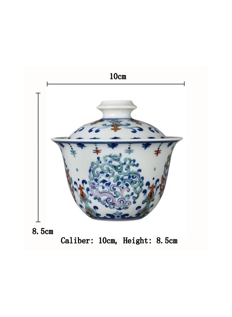1-Piece Chinese Old Porcelain Blue and White Bowl Tea Set,Chinese Tea Bowl with Cover,Chinese Traditional Handicraft Ceramic Tea Set - Image 5