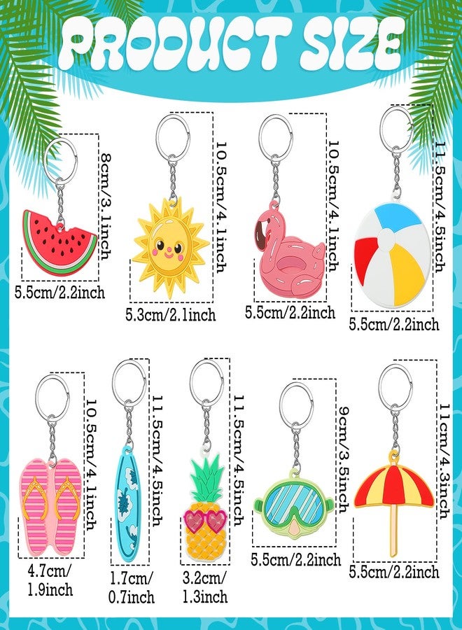 Yinkin 36 Pcs Summer Party Keychains Beach Flamingo Pineapple Turtle Surfboard Keychain for Summer Pool Theme Favor Luau Tropical Hawaiian Sea Party Supplies, 9 Styles(Pool Style) - Image 2