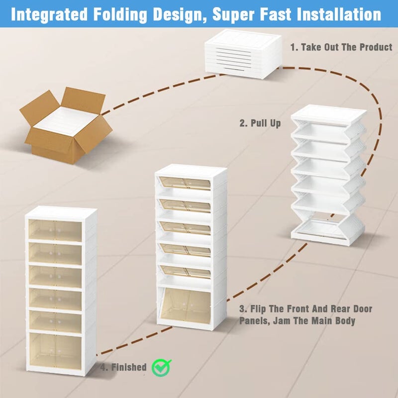 AOHMPT Foldable Storage Box - Clear Stackable Shoe Organizer with Lids - Large 6 Layer Shoe Rack Cabinet - Image 4