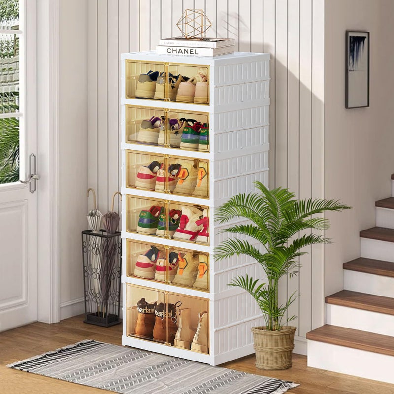 AOHMPT Foldable Storage Box - Clear Stackable Shoe Organizer with Lids - Large 6 Layer Shoe Rack Cabinet - Image 1