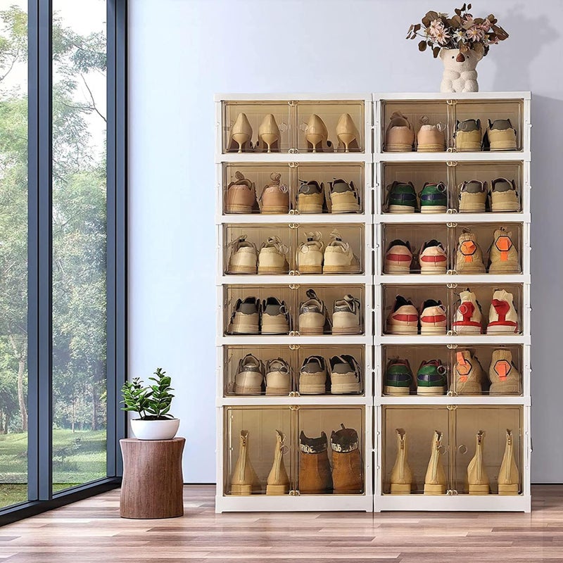 AOHMPT Foldable Storage Box - Clear Stackable Shoe Organizer with Lids - Large 6 Layer Shoe Rack Cabinet - Image 3