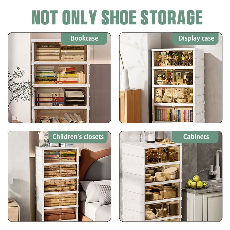 AOHMPT Foldable Storage Box - Clear Stackable Shoe Organizer with Lids - Large 6 Layer Shoe Rack Cabinet - Image 5