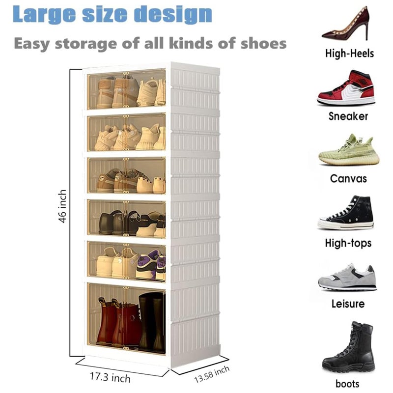 AOHMPT Foldable Storage Box - Clear Stackable Shoe Organizer with Lids - Large 6 Layer Shoe Rack Cabinet - Image 2
