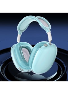 Suitable For Airpodsmax Apple Bluetooth Headset Max Earmuffs Decorative Transparent Headphone Protective Set Three-piece Set-Color:Transparent Blue (headband Protective Cover + Ear Cap Cover + Earph