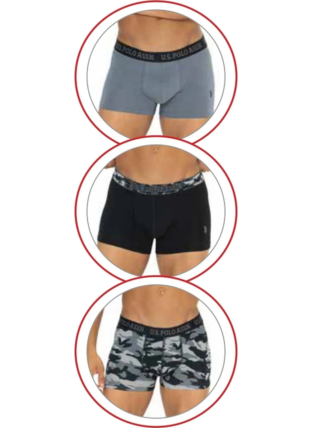 يو اس بولو اسن 80542 Men's Cotton 3-Pack Boxer-Black&Anthracite&Printed