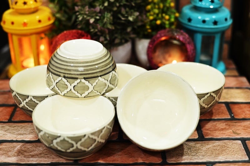 SHRIYAM CRAFT Ceramic Soup Bowls Painted Bowl (Grey Soup Bowl Pack of 6) - Image 5