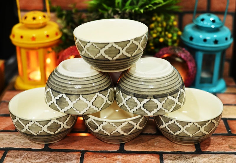 SHRIYAM CRAFT Ceramic Soup Bowls Painted Bowl (Grey Soup Bowl Pack of 6) - Image 3
