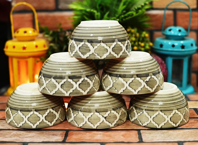 SHRIYAM CRAFT Ceramic Soup Bowls Painted Bowl (Grey Soup Bowl Pack of 6) - Image 1