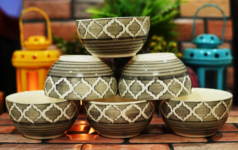 SHRIYAM CRAFT Ceramic Soup Bowls Painted Bowl (Grey Soup Bowl Pack of 6) - Image 4