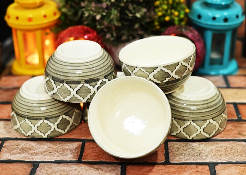 SHRIYAM CRAFT Ceramic Soup Bowls Painted Bowl (Grey Soup Bowl Pack of 6) - Image 2
