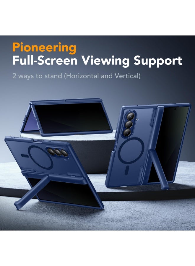 موبوسي جراب سامسونج جالاكسي زد فولد 7 مع واقي شاشة خصوصية، حامل مخفي غير مرئي، متوافق مع MagSafe، حماية مفصلية كاملة تغطي الجسم بالكامل، غطاء هاتف مقاوم للصدمات، اللون أزرق - Image 2