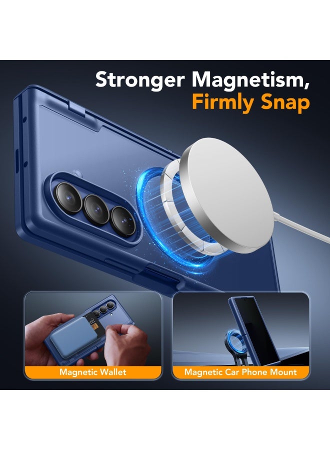 موبوسي جراب سامسونج جالاكسي زد فولد 7 مع واقي شاشة خصوصية، حامل مخفي غير مرئي، متوافق مع MagSafe، حماية مفصلية كاملة تغطي الجسم بالكامل، غطاء هاتف مقاوم للصدمات، اللون أزرق - Image 4