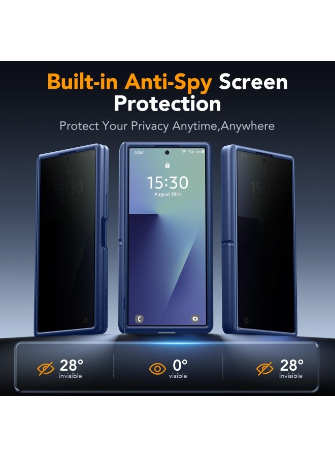 موبوسي جراب سامسونج جالاكسي زد فولد 7 مع واقي شاشة خصوصية، حامل مخفي غير مرئي، متوافق مع MagSafe، حماية مفصلية كاملة تغطي الجسم بالكامل، غطاء هاتف مقاوم للصدمات، اللون أزرق - Image 3
