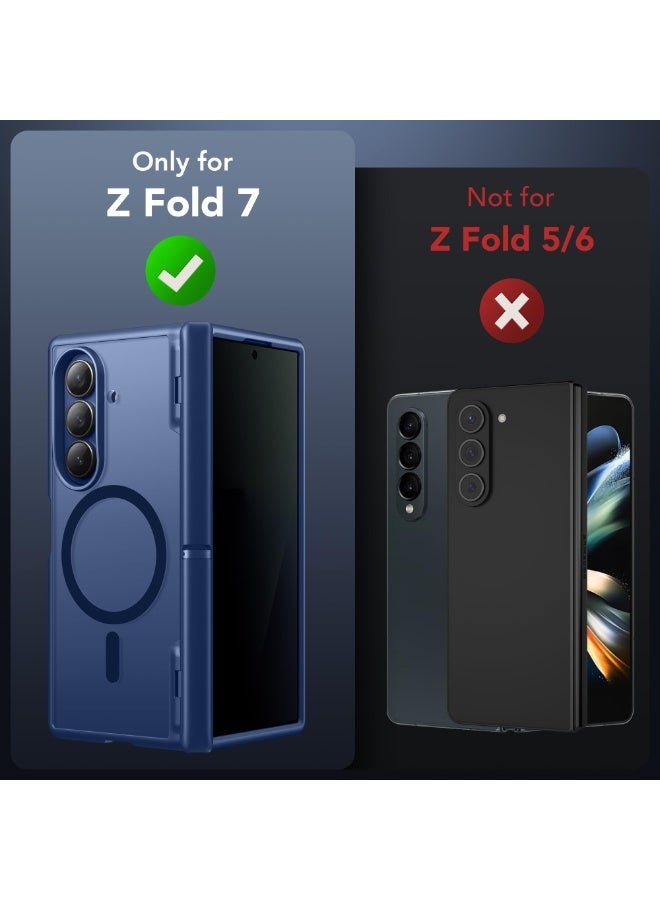 موبوسي جراب سامسونج جالاكسي زد فولد 7 مع واقي شاشة خصوصية، حامل مخفي غير مرئي، متوافق مع MagSafe، حماية مفصلية كاملة تغطي الجسم بالكامل، غطاء هاتف مقاوم للصدمات، اللون أزرق - Image 5