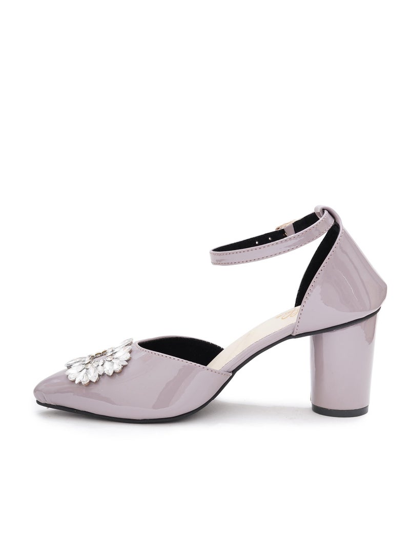 Sole House Sole House Diva Grey Luxe Heels: Patent Finish with Silver Brooch Glam - perfect for parties, celebrations & special occasions.  - Image 3