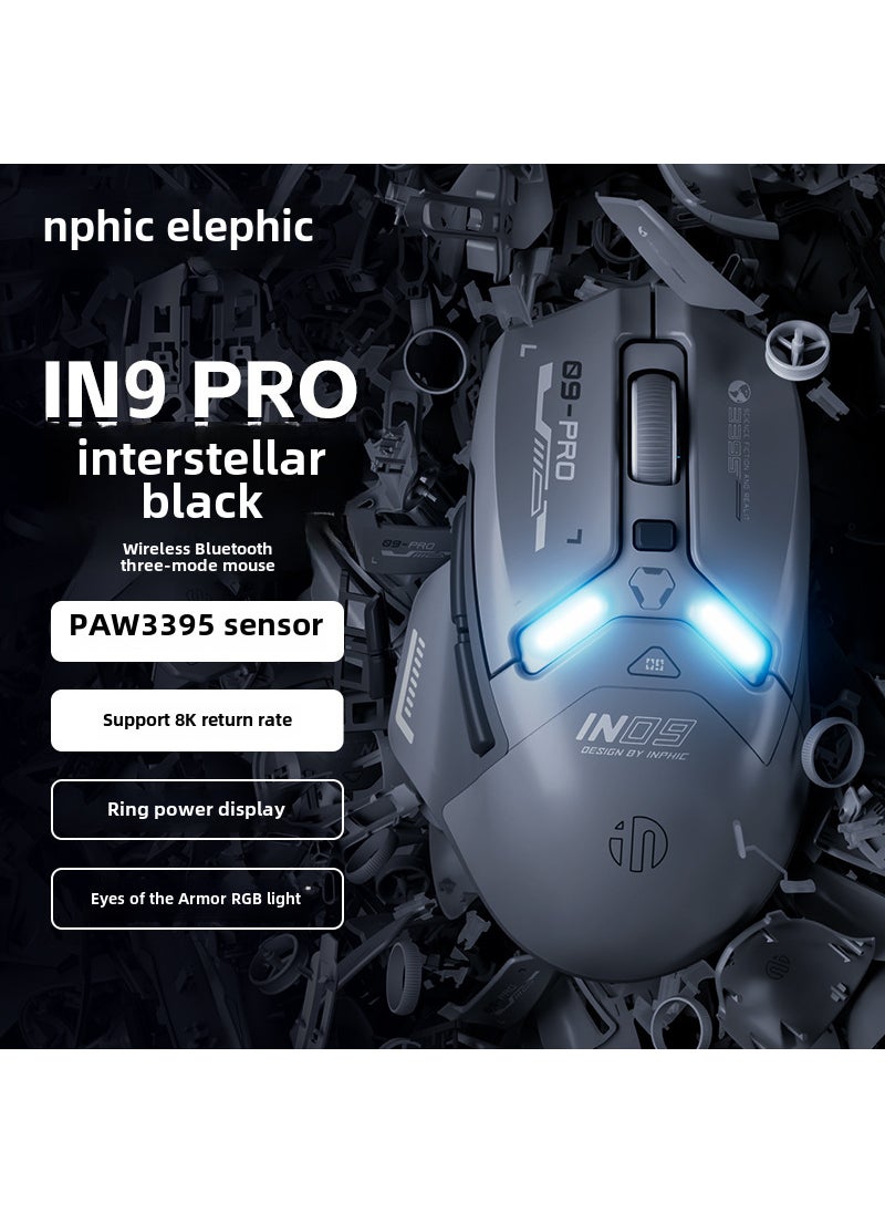 Generic - INPHIC INFIK IN9 three-mode wireless Bluetooth mouse wired e-sports game office charging PAW3395 IN9PRO Interstellar Black -3395 - Image 1