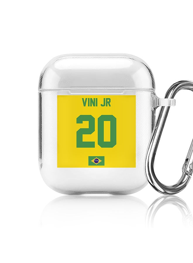 Stylizedd Classic Clear printed Case for Apple Airpods 2 / 1 Soft TPU Gel Thin Transparent Flexible Cover - Football Team - Brazil, Player Name - Vini Jr - Image 1