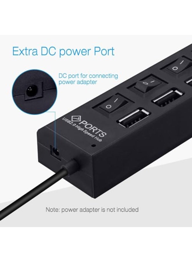 Multi Port Splitter, 7 Port USB 2.0 Hub, USB A Port Data Hub with Independent On/Off Switch and LED Indicators, Lights for Laptop, PC, Computer, Mobile HDD, Flash Drive for All USB Device - Image 3