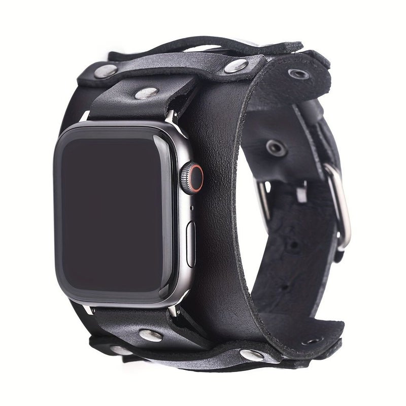حزام سوار من الجلد الأسود لساعة Apple Watch مقاس 38 مم 40 مم 41 مم - Image 1