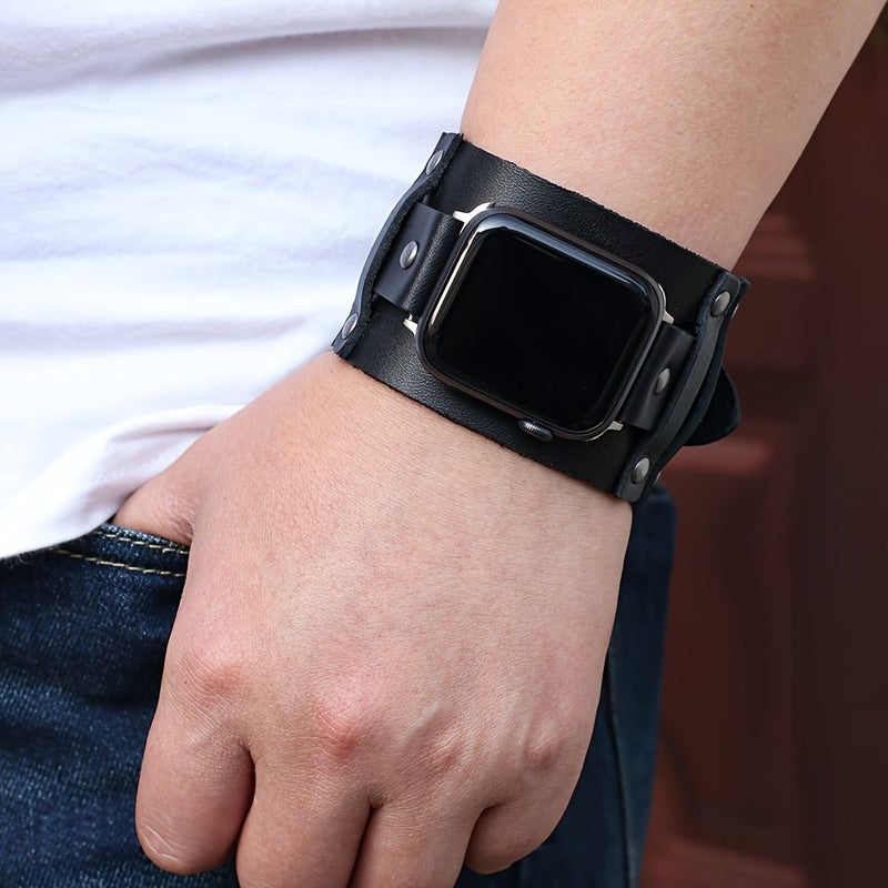 حزام سوار من الجلد الأسود لساعة Apple Watch مقاس 38 مم 40 مم 41 مم - Image 5