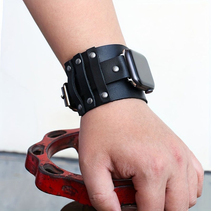 حزام سوار من الجلد الأسود لساعة Apple Watch مقاس 38 مم 40 مم 41 مم - Image 3