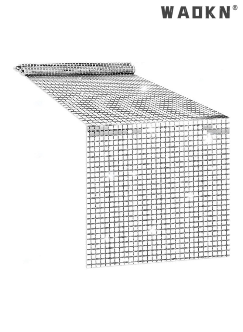 WAOKN Sparkling Silver Sequin Grid Table Runner,Exquisite Table Decor for Weddings, Parties, and Special Events,Enhances Festive Atmosphere with Glamour and Sophistication，30x180cm - Image 3