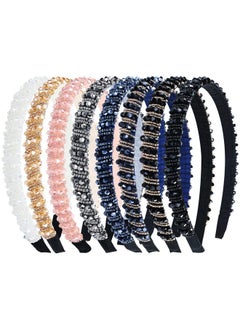 Lawie 8 Pack Baroque Hairbands Crystal Rhinestone Headband Beads Diamond Jeweled Sparkly Glitter Bling Padded Wide Headbands Cross Hair Bands Thick Hair Holder Accessories For Women Girls  - Image 1