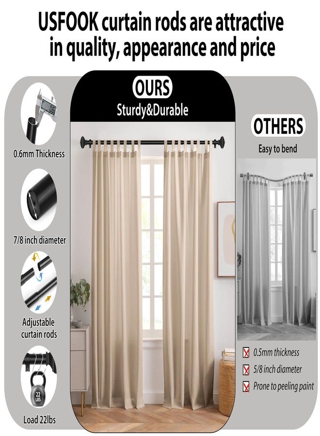 USFOOK Adjustable Curtains Rods for Windows 48 to 84 Inch, USFOOK 7/8 Inch Splicing Single Curtain Pole Set, Decorative Drapery Rods 32 to 86 Inch for Home, Black Square Finials - Image 4