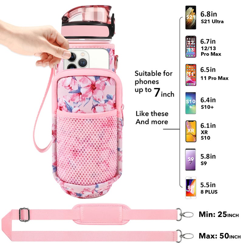 Newfad 32 oz Water Bottles with Straw & Strap  Motivational Water Bottles with Times to Drink  BPA Free Reusable Sports Water Bottle with Sleeve Carrier for Gym  Workout or Fitness (Pink Peach) - Image 3