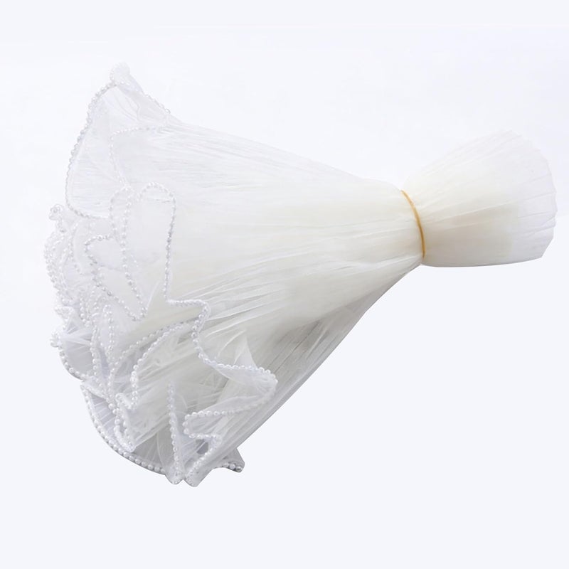Haofy Flower Wrapping Mesh Paper 3.5m x 24cm Pearl Edge Wavy Crinkle Soft Yarn Versatile Bouquet Floral Wrap for Wedding Birthday Gift DIY Crafts (white Pearl) - Image 1