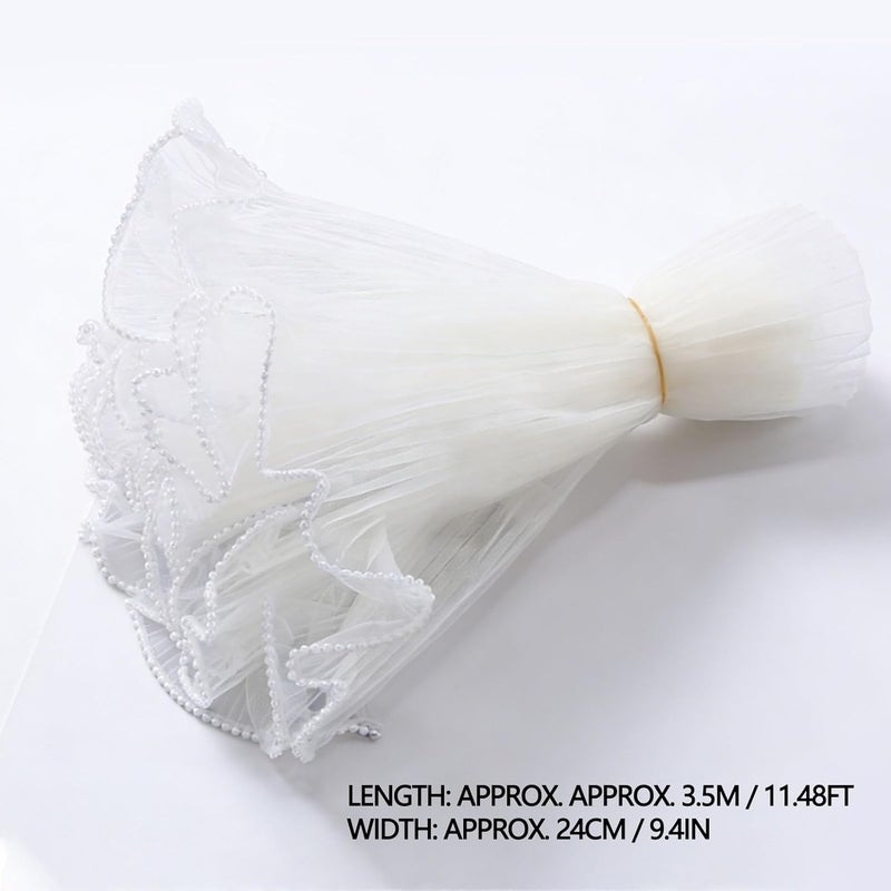 Haofy Flower Wrapping Mesh Paper 3.5m x 24cm Pearl Edge Wavy Crinkle Soft Yarn Versatile Bouquet Floral Wrap for Wedding Birthday Gift DIY Crafts (white Pearl) - Image 3