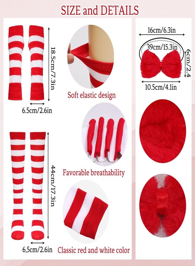 Gvhntk 5 Pack Cosplay Cat Costume Accessories Set with Red White Striped Gloves Socks Bow Tie Tulle Tutus Black Long Tail - Image 2