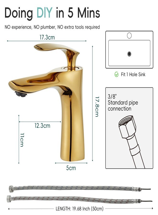 Leekayer Bathroom Faucet Gold Finish Single Handle One Hole Deck Mount Lavatory Vanity Mixer Tap Brass - Image 2