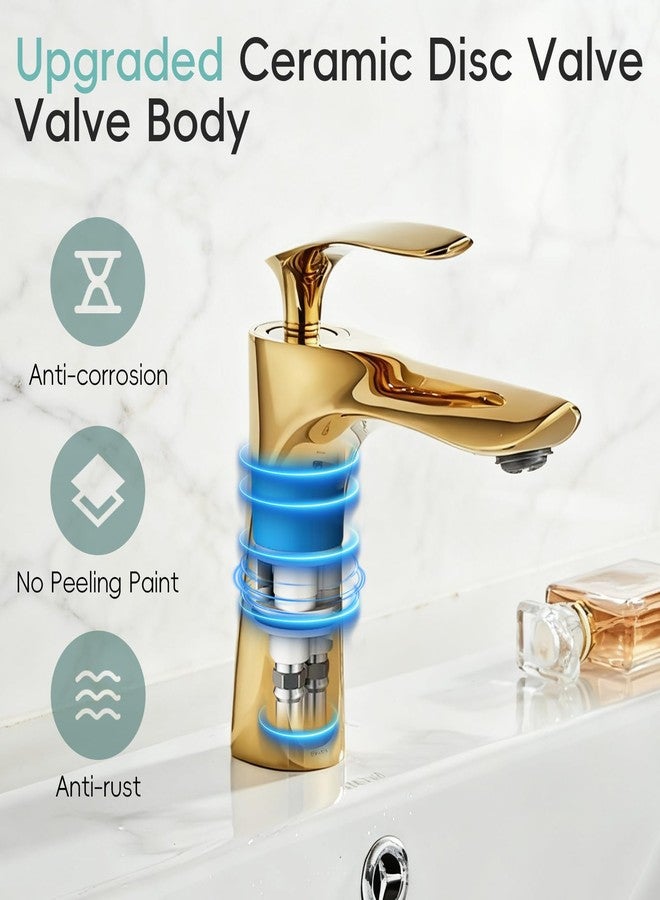 Leekayer Bathroom Faucet Gold Finish Single Handle One Hole Deck Mount Lavatory Vanity Mixer Tap Brass - Image 4