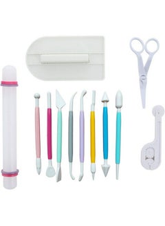 Marshmallow Fondant Cake Decorating Hand Tool 12 Pcs 5 Sets Sugarcraft Gumpaste Icing Smoother Rolling Pin Trimmer Cutter Embosser Flower Scissor Modelling Accessories Supplies Kit Multi