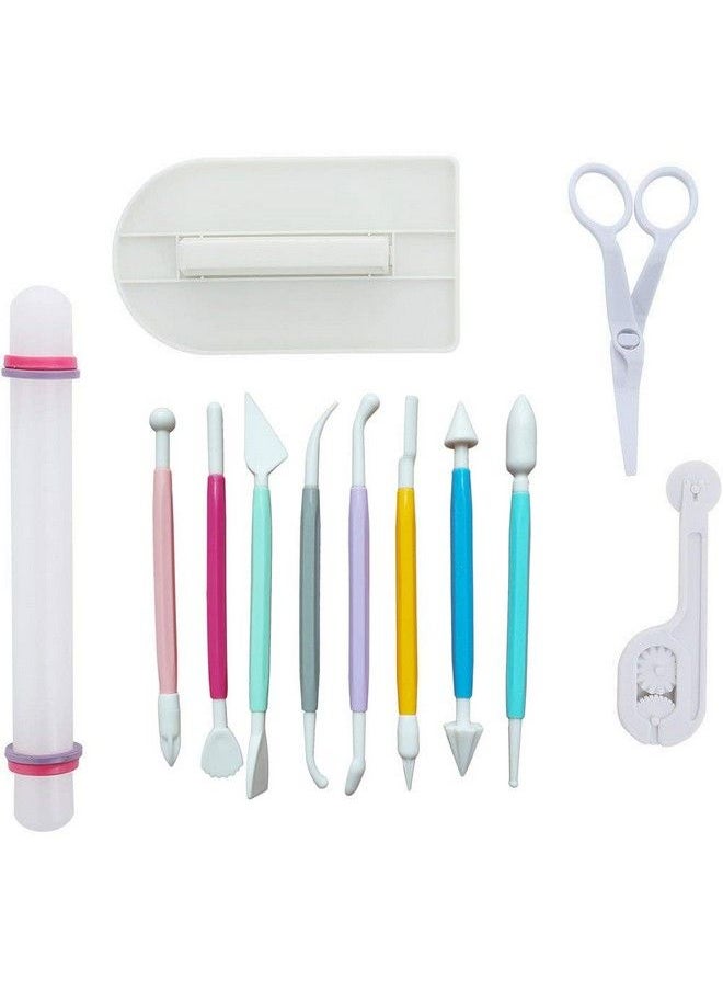 ScivoKaval - Marshmallow Fondant Cake Decorating Hand Tool 12 Pcs 5 Sets Sugarcraft Gumpaste Icing Smoother Rolling Pin Trimmer Cutter Embosser Flower Scissor Modelling Accessories Supplies Kit Multi - Image 1