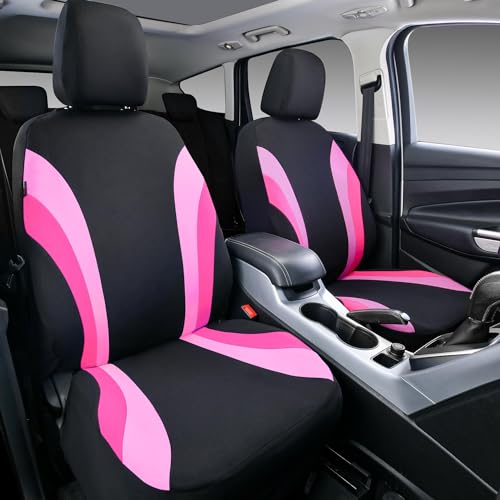 CAR PASS Line Rider Sporty Front Seat CoversPink Car Seat Covers Two Front Seats Only for Cute Women Girl Airbag CompatibleUniversal Fit SedansCarsVansSUVTruckBlack and Pink - Image 3