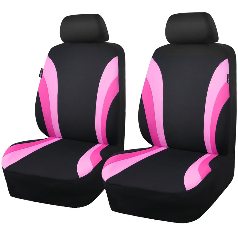 CAR PASS Line Rider Sporty Front Seat CoversPink Car Seat Covers Two Front Seats Only for Cute Women Girl Airbag CompatibleUniversal Fit SedansCarsVansSUVTruckBlack and Pink - Image 2