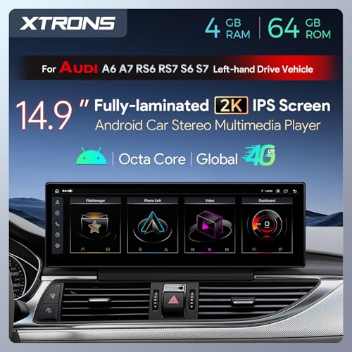 XTRONS 149 Inch Android 13 Car Stereo for Audi A6 A7 RS6 RS7 S6 S7 20122015 MMI 3G3G System 2K IPS Touch Screen 464 GB 4G LTE Car Radio GPS Navigation Support Wireless CarPlay Android Auto - Image 3