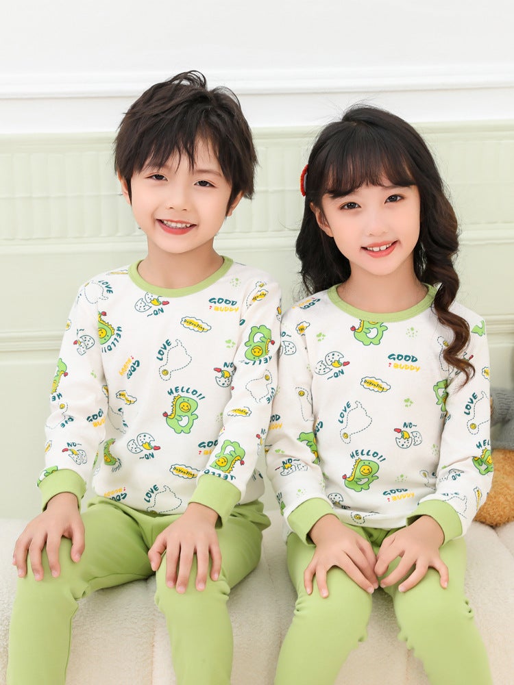Children'S Pajamas, Pure Cotton, Boys' Autumn Clothes And Long Trousers, Girls' Thermal Intimates Set, Winter Kidsren'S Bottoming Cotton Sweater - Image 2