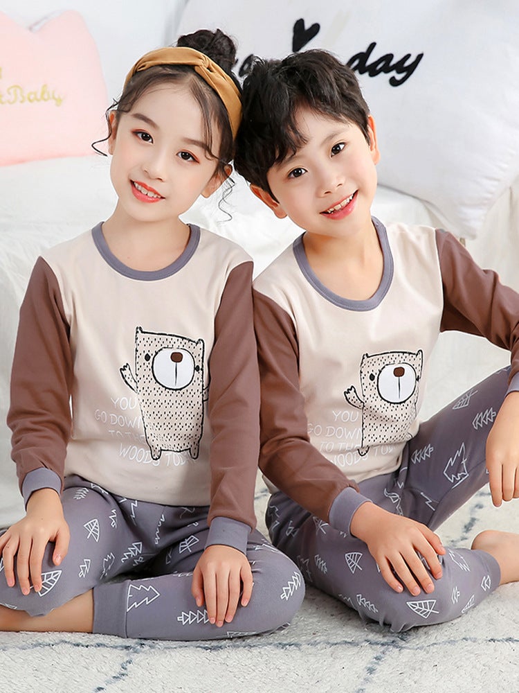 Children'S Pajamas, Pure Cotton, Boys' Autumn Clothes And Long Trousers, Girls' Thermal Intimates Set, Winter Kidsren'S Bottoming Cotton Sweater - Image 3