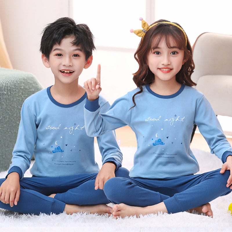 Children'S Pajamas, Pure Cotton, Boys' Autumn Clothes And Long Trousers, Girls' Thermal Intimates Set, Winter Kidsren'S Bottoming Cotton Sweater - Image 1
