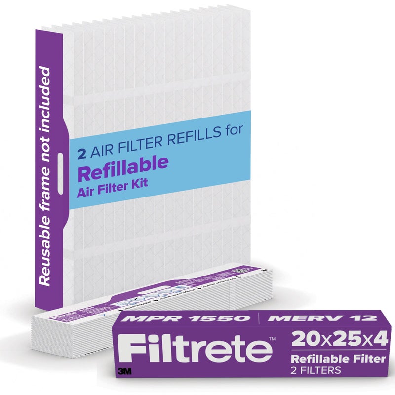 Filtrete 20x25x4 Refillable Air Filter replacement, MPR 1550, MERV 12, Allergen Bacteria & Virus, 2 Pack, use with reusable air filter frame of Filtrete Refillable Air Filter Kit, for HVAC, Furnace - Image 1
