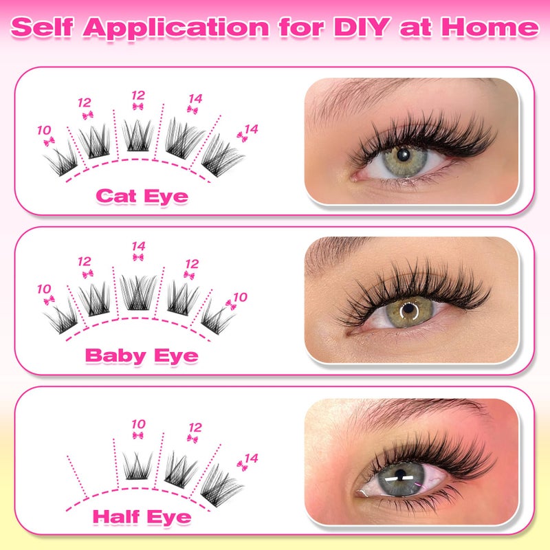wiwoseo Natural Lash Clusters Wispy Eyelash Clusters Individual Lashes Cluster Eyelash Extensions D Curly Lashes Clusters Wispy Lash Clusters Natural Individual Lashes for DIY at Home (8-16MM) - Image 4