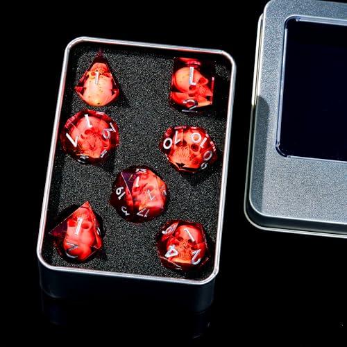 Froggod Moss Skull DND Dice Set 7Pcs Sharp Edge DD Dice with Gift Box for for Dungeons and Dragons Resin D and D Role Playing Dice D20 D12 D10 D8 D6 D4 Blood - Image 5