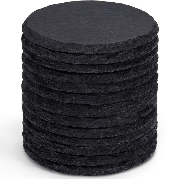 13 Pieces Slate Drink Coasters 4 Inch Black Coasters Stone Coaster Set Laser Engraving Blanks with AntiScratch Bottom for Home Office Kitchen Apartment Round