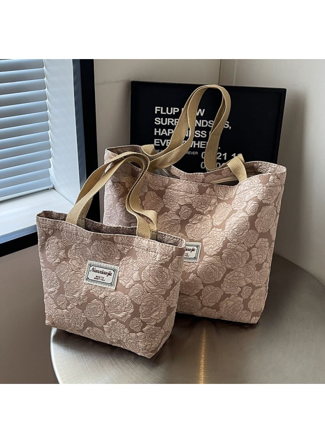 South Korea Ins Niche Canvas Bag 2024 Fashion Commuter Tote Bag Female College Students Class Shoulder Bag-Color:small Size Creamy-white - Image 2